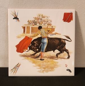 Vintage Madador Ceramic Tile Bull Fight Spain Wall Decor